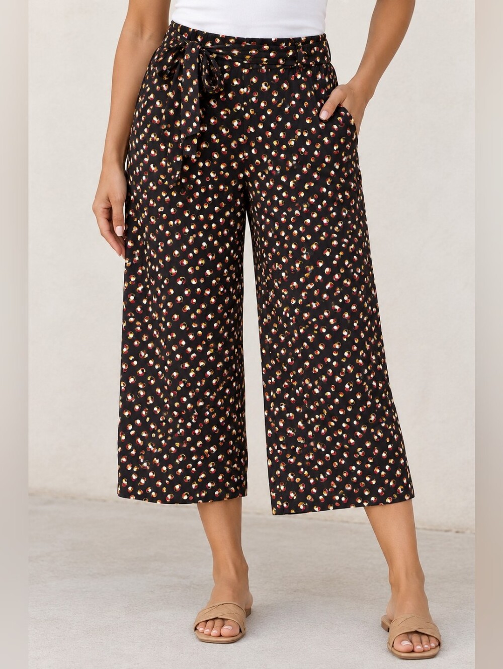 Max Studio Wide Leg Boho Black Printed Paperbag Flowy Relaxed Palazzo Pants XL